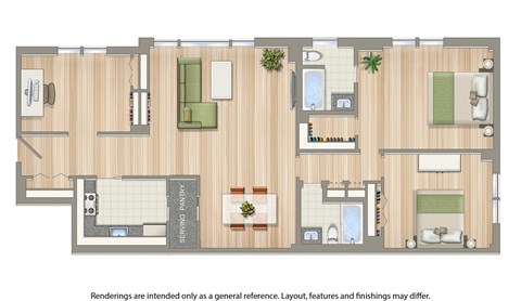 Floor plan for 2 beds, 2 baths, 1350 sqft